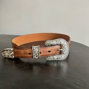 Ariat Brown Leather Western Belt with Rhinestone Silver Buckle